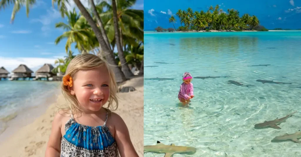 French Polynesia travel with baby on beach
